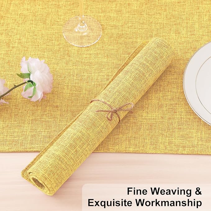 Homaxy Cloths Placemats for Dining Table Set of 4, Heat Resistant Washable Cotton Linen Blend Table Mats, Ideal for Kitchen Party Dining Decoration, 13" x 19", Mustard Yellow