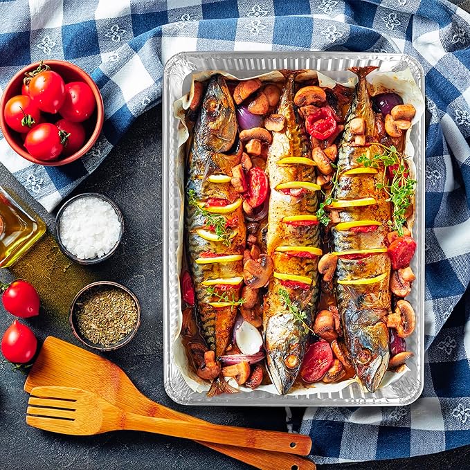 PLASTICPRO Aluminum Pans 5 Pack Disposable Cookie Sheets 13 x 17 Baking Pans Premium Quality Heavy Duty Sheet Pans