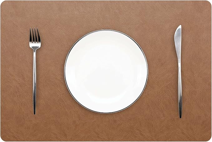 Set of 8 Faux Leather Placemats, PU Table Mats, Waterproof, Stain Resistant, Heat Resistant, Non-Slip Easy to Clean for Kitchen Dining Table,Conference Table F Flaxen