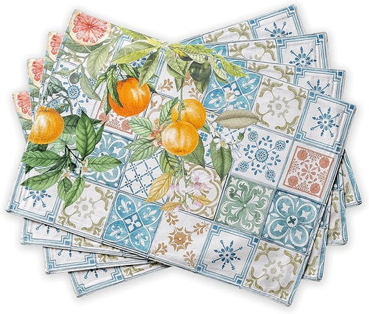 Maison d' Hermine Placemats Set of 4 100% Cotton Washable Cloth Place Mats, Reusable Table Mats for Kitchen Dining Decoration, Party, Wedding, Restaurant Spring/Summer (Agrume, 13" x 19")