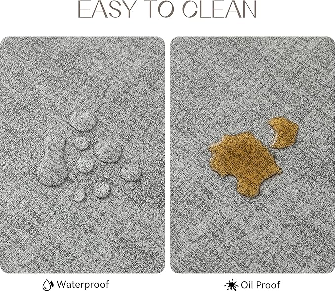 Romanstile Vinyl Placemats Set of 6-12 X 18 Inch - Heat Resistant Place Mats 100% Waterproof Oilproof Wipeable Reversible Faux Leather Table Mats for Kitchen/Dining/Party/Outdoor, Light Grey