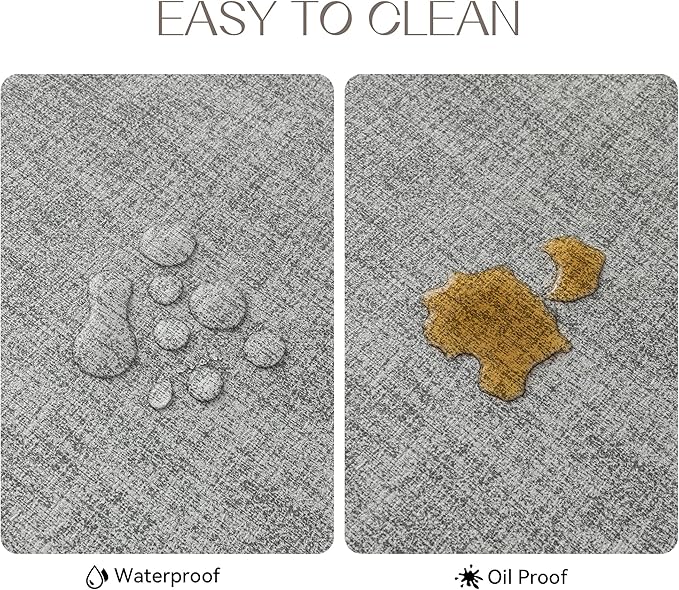 Romanstile Vinyl Placemats Set of 4-12 X 18 Inch - Heat Resistant Place Mats 100% Waterproof Oilproof Wipeable Reversible Faux Leather Table Mats for Kitchen/Dining/Decor/Party/Outdoor, Light Grey