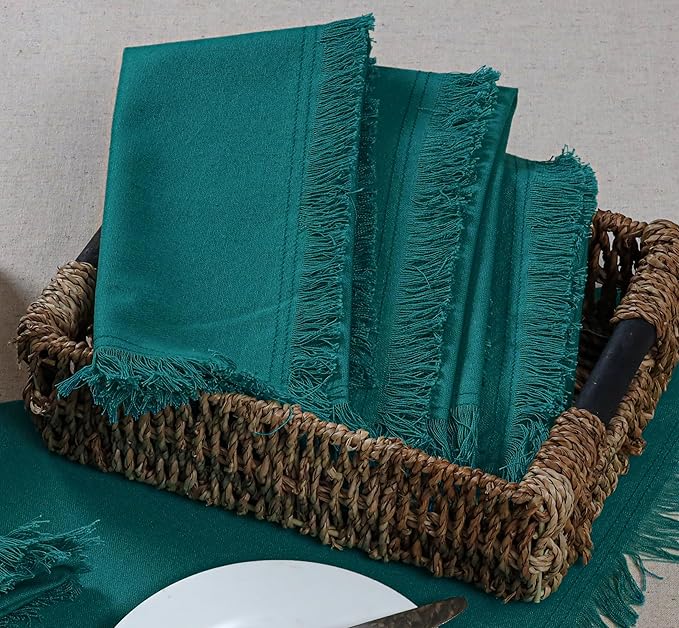 Bedding Craft Cotton Cloth Dinner Napkins Set of 12 – 18x18 Funfare Multicolor with Colored Edge Embroidery – Durable Washable Fabric Napkins for Weddings, Events, Restaurants & Home Dining