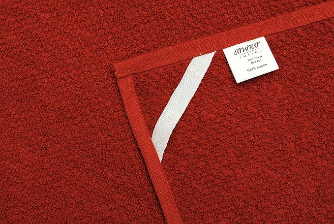 AMOUR INFINI Kitchen Towels Pack of 4 - Absorbent, Quick Drying Premium Cotton Tea Towel - Kitchen Linens 16x28 Inch Dish Towels with Hanging Loop (Rust)