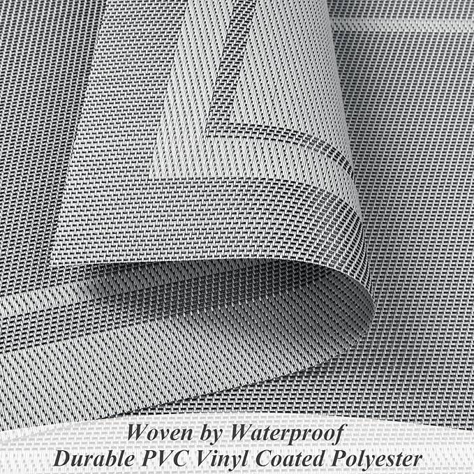 SHACOS Woven Vinyl Placemats Set of 4 Wipe Clean Place Mats for Dining Table Heat Resistant PVC Weave Table Mats Indoor Outdoor (4, Frame Grey)