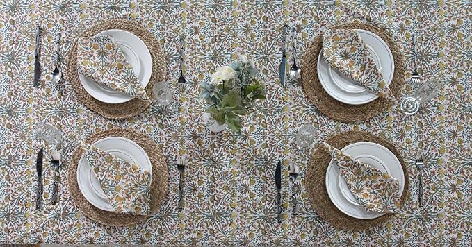 Ridhi Goldenrod Yellow Hand Block Print Cotton Rectangle Tablecloth 102 x 48 inches Reusable Table Cover Decorative Everyday Use for Dining Room, Farmhouse, Home, Party, Festive & Wedding, Fall