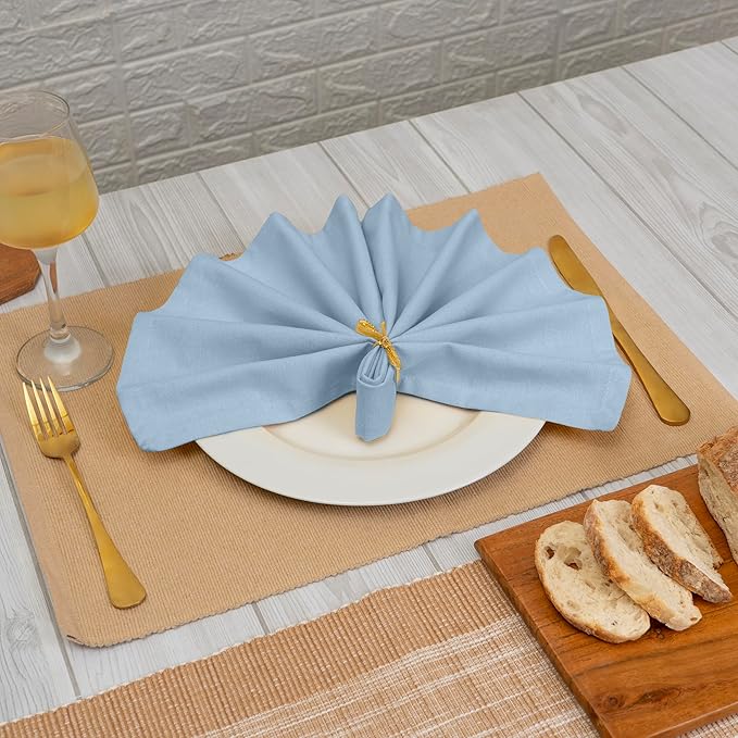 Blue Needles Solid Cloth Napkins Set of 6 Ice Blue 100% Cotton Dinner Napkins 18x18 inches - Soft, Reusable, Absorbent & Washable Fall Thanksgiving Linen, Ideal for Events, Parties & Everyday Use