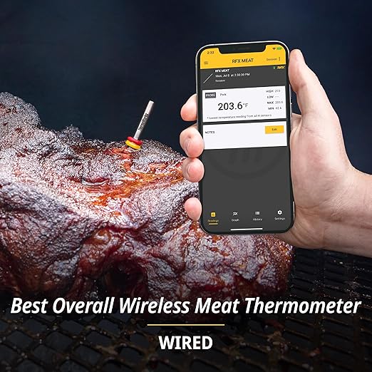 ThermoWorks RFX | Smart Wireless Meat Thermometer | Wi-Fi & Radio Frequency | Stronger Signal Than Bluetooth | Meat Probe for Use in Smoker, Grill, BBQ, Oven - 1-Probe Kit