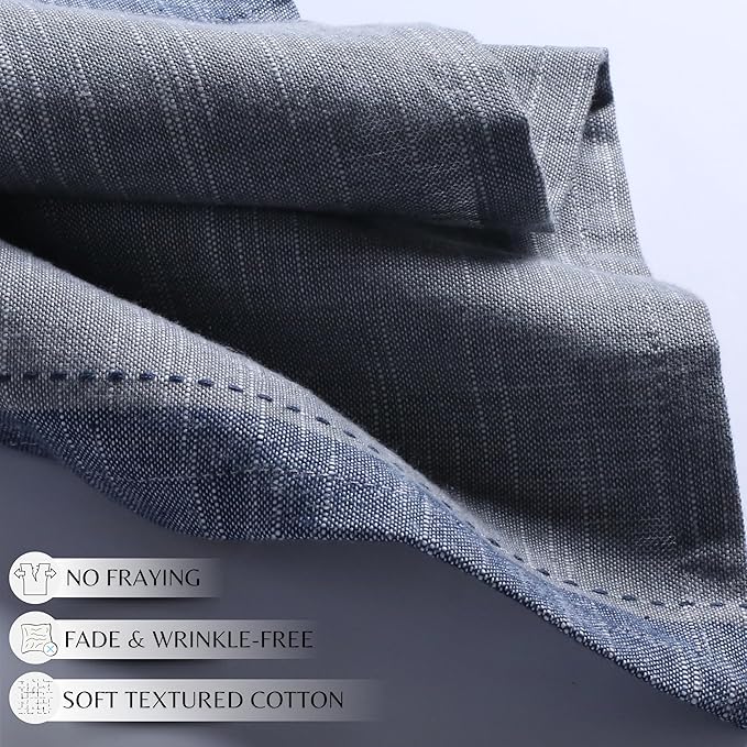 Ramanta Home Cloth Napkins Set of 12 Textured Cotton 18x18 - Premium Contrast Border Thanksgiving Dinner Napkins for Christmas Farmhouse Wedding, Soft Washable Table Linen for Everyday Use - Grey