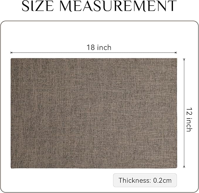 Softalker Faux Linen Placemats Set of 4-12 x 18 Inch, Heat Resistant Double Layered Durable Burlap Farmhouse Place Mats, Non-Slip Washable Rustic Table Mats for Dining, Kitchen, Party（Brown