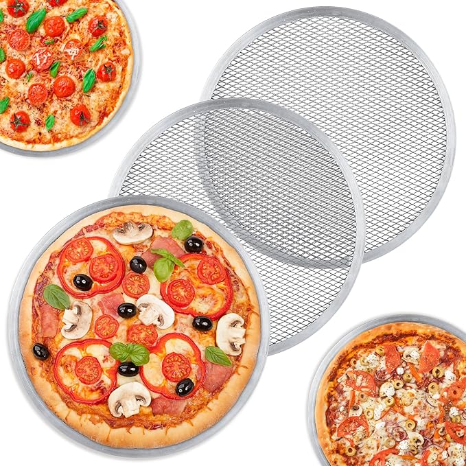 3 Pcs 12 Inch Pizza Screen, Restaurant-Grade Aluminum Alloy Pizza Baking Screen, Seamless Round Pizza Screen Non Stick Mesh Net Baking Tray Cookware Kitchen Tool For Oven, BBQ