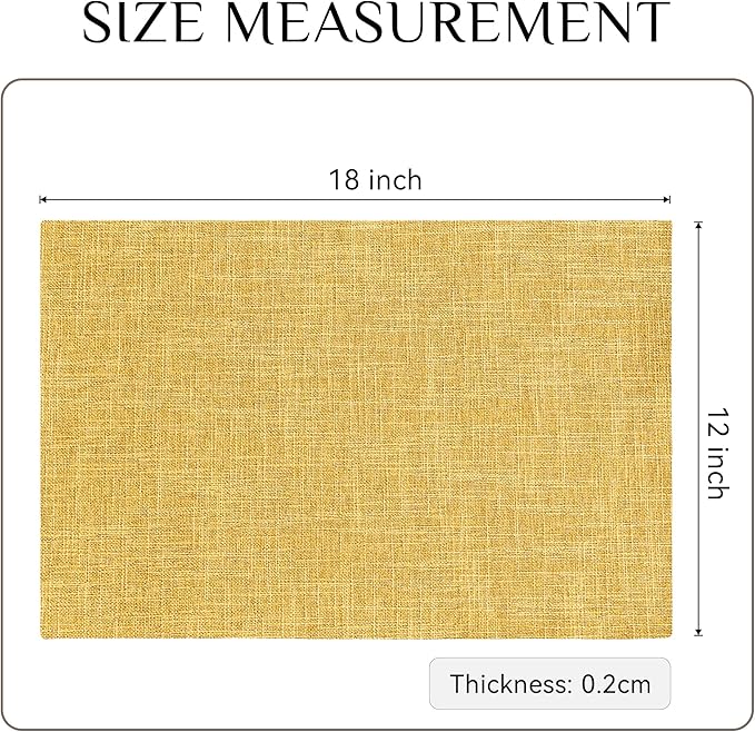 Softalker Faux Linen Placemats Set of 8-12 x 18 Inch, Heat Resistant Double Layered Durable Burlap Farmhouse Place Mats, Non-Slip Washable Rustic Table Mats for Dining, Kitchen, Party（Yellow