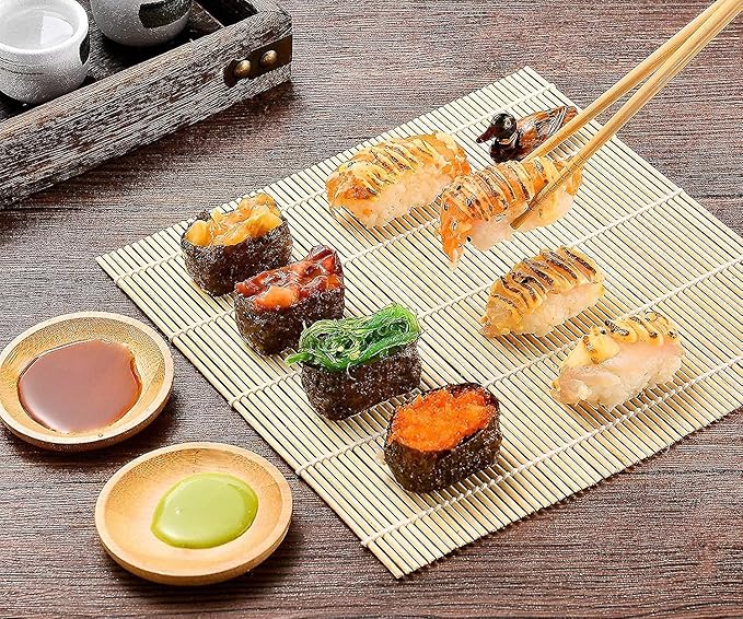 No Plastic Bamboo Sushi Making Kit, Sushi Roller, 2 Bamboo Sushi Rolling Mats, 5 Pairs Chopsticks, Sauce Dish & More - Natural Sushi Maker Set for Beginners DIY Sushi at Home