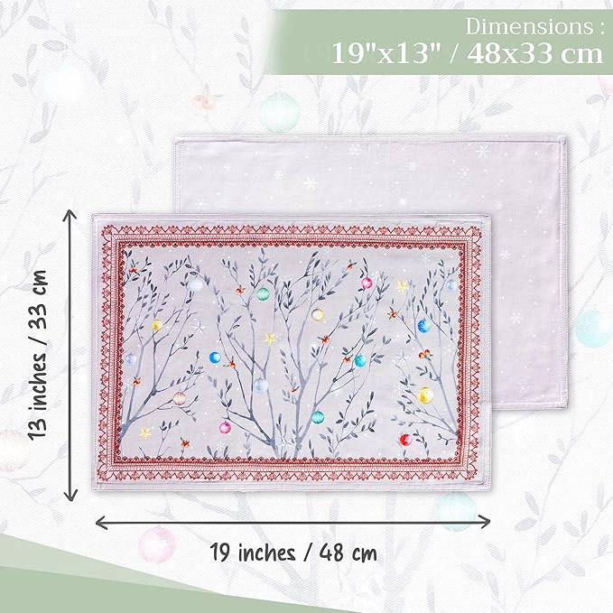 Maison d' Hermine Placemats Set of 4 100% Cotton Washable Cloth Place Mats, Reusable Table Mats for Thanksgiving Christmas Decorations Kitchen Dining Party Wedding (Fairy Christmas, 13" x 19")