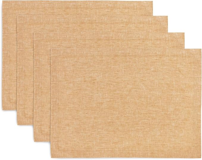 Solino Home Linen Cloth Placemats Set of 4 - 100% Pure Linen Golden Nugget Placemats 14 x 19 Inch for Fall, Autumn, Thanksgiving - Athena