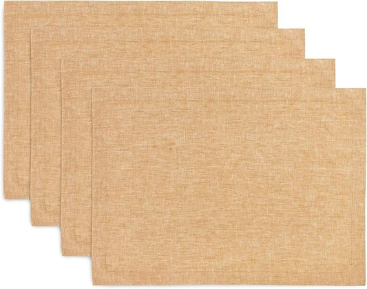 Solino Home Linen Cloth Placemats Set of 4 - 100% Pure Linen Golden Nugget Placemats 14 x 19 Inch for Fall, Autumn, Thanksgiving - Athena