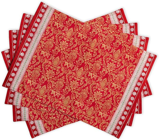 Maison d' Hermine Placemats Set of 4 100% Cotton Washable Cloth Place Mats, Reusable Table Mats for Thanksgiving Christmas Decorations Kitchen Dining Party Wedding Restaurant (Sofia, 13" x 19")