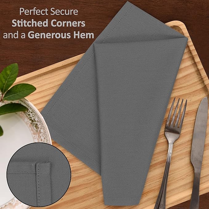 Ruvanti Cloth Napkin Set of 12, 18x18 Inch Soft & Absorbent Cotton Enrich Dinner Napkins for Hotel, Wedding Parties, Napkin-Everyday -Charcoal Grey