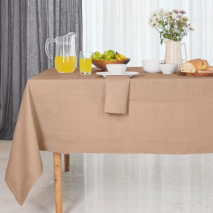 D'Moksha Homes Linen Tablecloth 60 x 102 Inch - 100% Pure Linen Champagne Beige Table Cloth for Rectangle Tables - Machine Washable Cloth Tablecloth for Fall, Autumn and Halloween