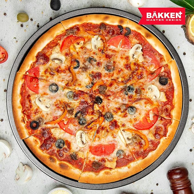 Bakken Swiss Pizza Tray Set 3-Piece – Gray Coating, Non-Stick, Round Steel Pizza Pans - Dishwasher Safe, Premium Bakeware for Home Cooking