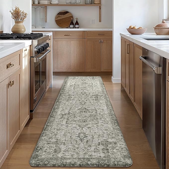 GENIMO Kitchen Mats for Floor, Washable Anti Fatigue Mat for Cushioned, 17.3"x59", Waterproof Kitchen Rugs, Non Slip Foam Comfort Standing Mat Rug for Home, Runner, Sink, Laundry, Vintage Grey