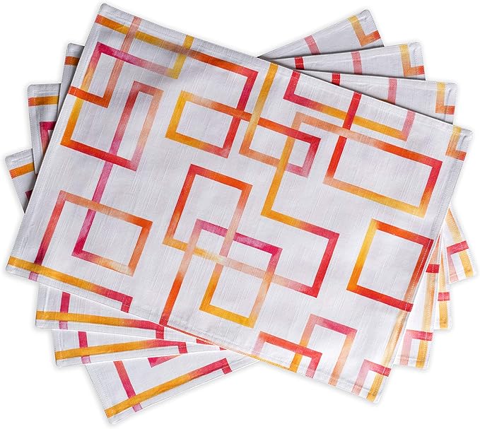 Maison d' Hermine Placemats Set of 4 100% Cotton Washable Cloth Place Mats, Reusable Table Mats for Kitchen Dining Decoration, Party, Wedding, Restaurant Spring/Summer (Summer Maze, 13" x 19")