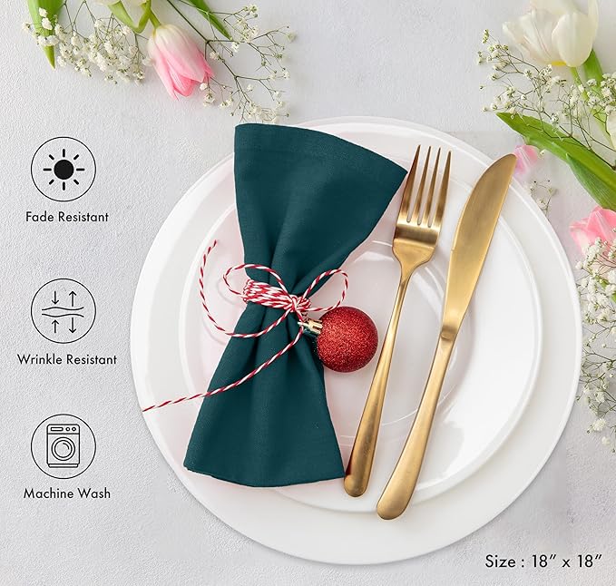 Ruvanti Cloth Napkins Set of 12, 18x18 Inches Napkins Cloth Washable, Soft, Durable, Absorbent, Cotton Blend. Table Dinner Napkins Cloth for Thanksgiving, Halloween Dinners Parties - Deep Teal