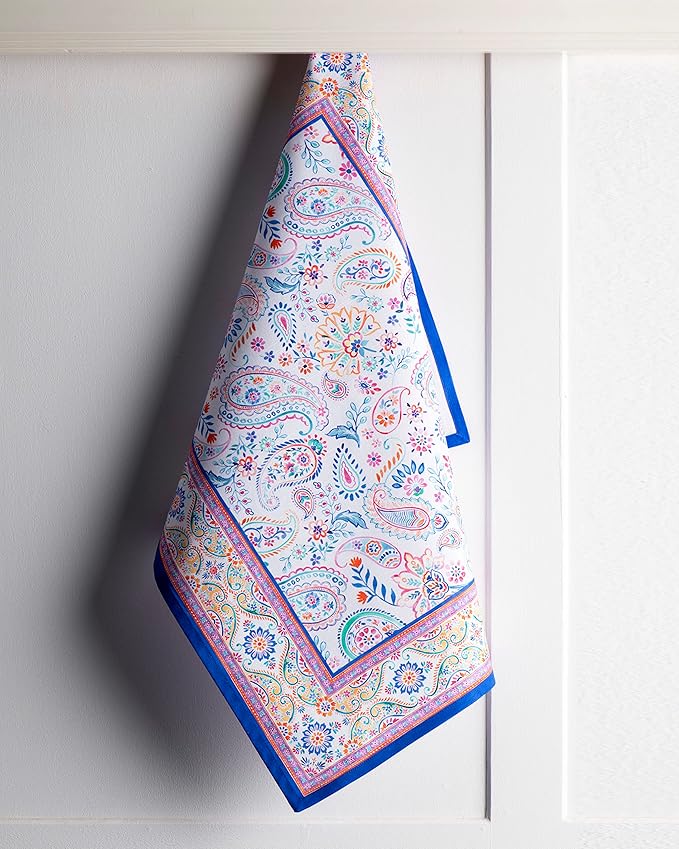 Maison d' Hermine Kitchen Towels Set of 3 100% Cotton 27.50" x 20" Reusable Cloth Tea Dish Towels Absorbent with Hanging Loop for Kitchen, Home, Dining, Cocktail Parties Spring/Summer (Indian Floral)