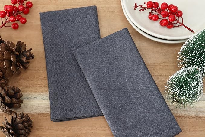 PurpleEssences Set of 12 Cloth Dinner Napkins 100% Cotton 18x18 Inch - Soft Durable Washable - Ideal for Farmhouse Party Christmas Holiday Winter - Perfect Everyday Use Table Linen - Dark Gray