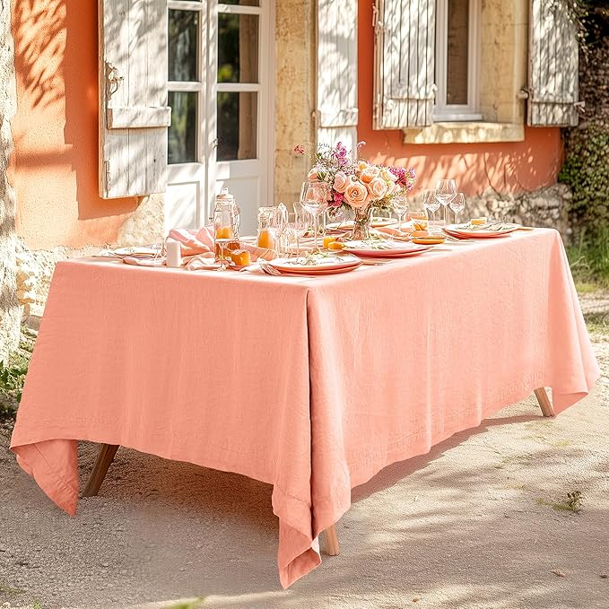Linen World Linen Tablecloth,100% French Natural Flax Tablecloth 55" x 55" Inch,Washable Square Table Cloth for Dining,Outdoor,Weddings and Restaurants,Decorative Christmas,Peach Pink