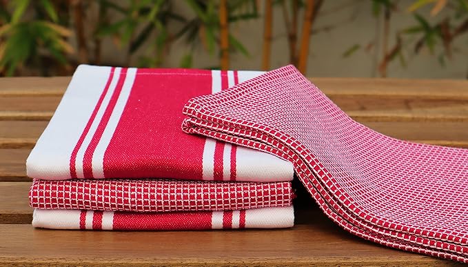 AMOUR INFINI Cotton Kitchen Towels Set of 4 Highly Absorbent, Ultra Soft Waffle Weave Tea Towel with Hanging Loop - 20x28 Inch Quick Drying Dish Cloths for Cleaning (Red)