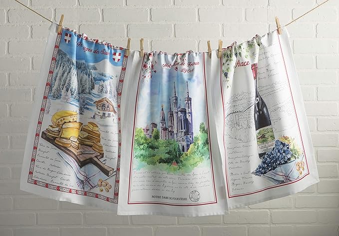 Maison d' Hermine Kitchen Towels Set of 3 100% Cotton 27.50" x 20" Reusable Cloth Tea Dish Towels Absorbent with Hanging Loop for Kitchen, Home, Dining, Cocktail Parties Spring/Summer (Obernai)