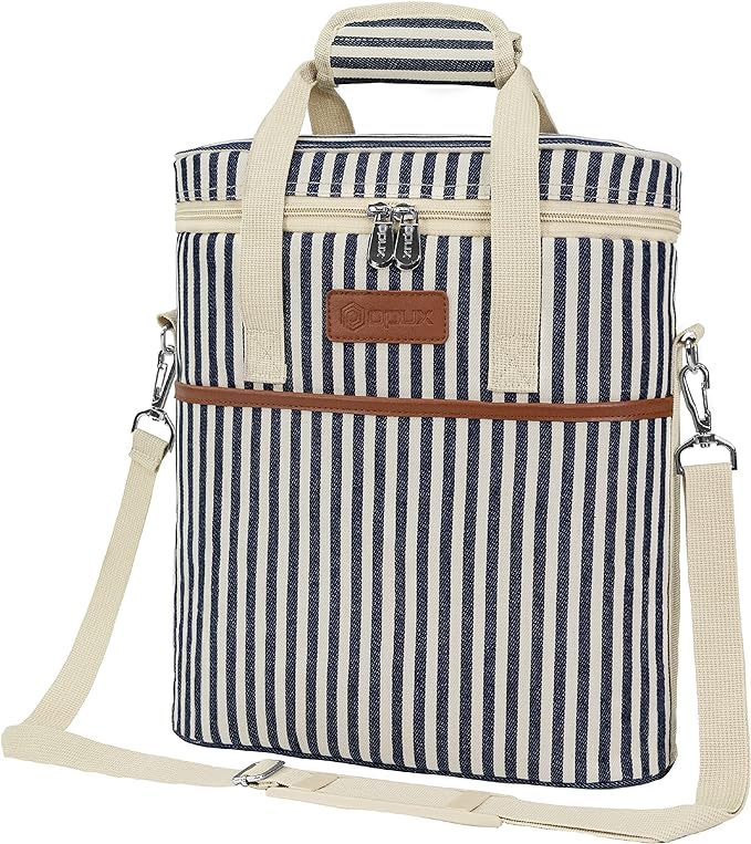 OPUX 3 Bottle Wine Carrier Tote, Insulated Leakproof Wine Cooler Bag, Wine Travel Bag Tote for Picnic BYOB Beach, Portable Wine Bottle Carrying Case, Gift for Wine Lover Women Men Christmas, Stripe