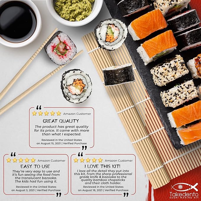 DIY Sushi Making Kit for Beginners – Transparent Sushi Bazooka – Food Grade Safe– Traditional Bamboo Sushi Rolling Mats – 23 Piece All You Need Sushi Making Kit