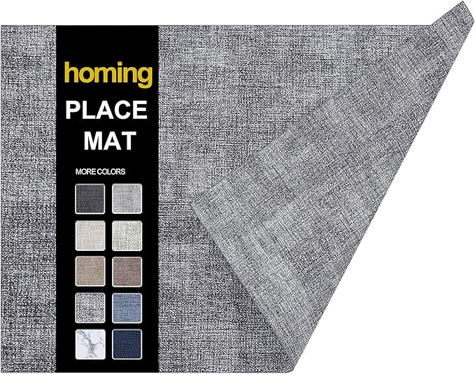 homing Faux Leather Heat Resistant Placemats 6 Packs, Waterproof Wipeable Dining PU Place Mats for Indoor & Outdoor, Easy to Clean, Smokey Grey