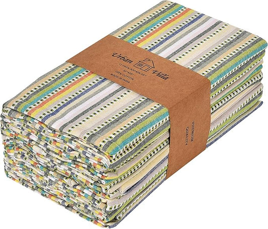 Urban Villa Cloth Napkins Set of 12 20x20 Inches 100% Cotton Napkins Cloth Washable Durable Reusable Absorbent Table Dinner Napkins Cloth for Hotel Lunch Restaurant Weddings Parties – Beige Stripes