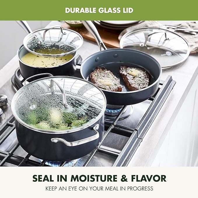 GreenPan 12 Piece Nonstick Swift Cookware Set, Ceramic PFAS-Free Pots & Pans with Lids, Dishwasher & Oven/Broiler Safe to 600F, Kitchen Cooking Set, Sauce, Saute, Stock, Frying Pans, Gray