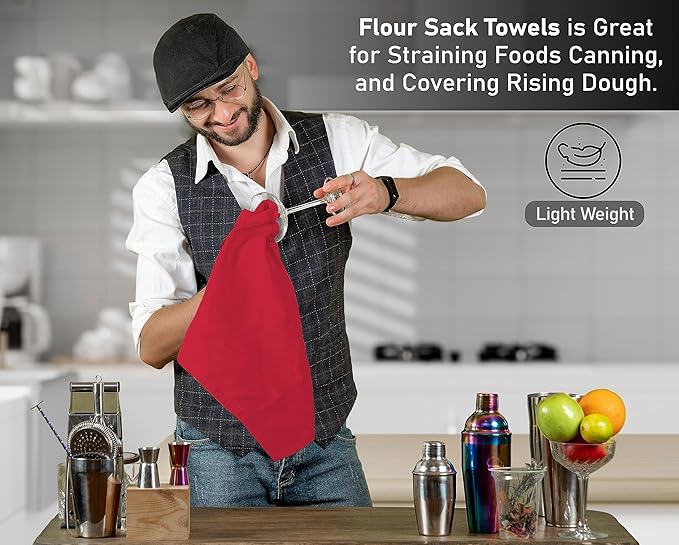 RUVANTI Flour Sack Towels 36 Pack 28x28 Inch, 100% Cotton Tea Towel, Reusable, Machine Washable, Absorbent BarTowels - Dish Cloth Perfect for Drying Dishes & Cleaning - Red