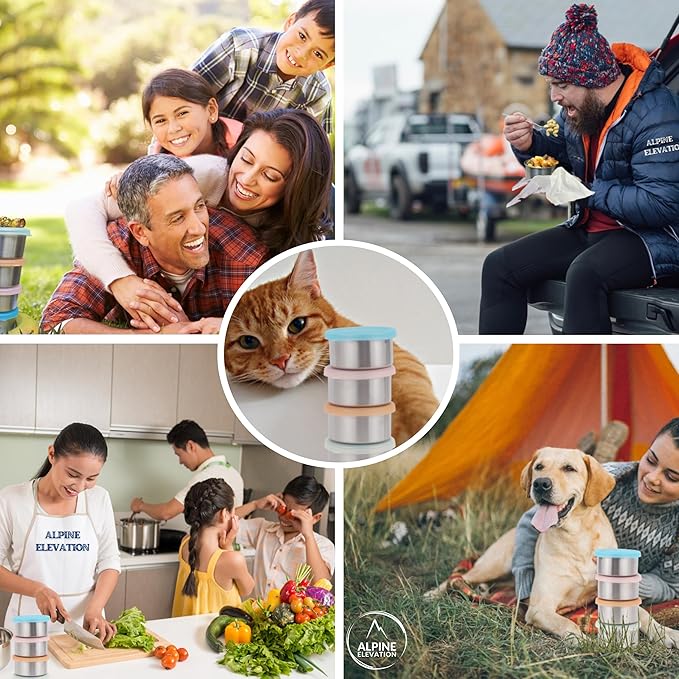 4x7.4oz Stainless Steel Snack Containers with 4 Lids - 8pcs | Metal Food Storage | Dip and Condiment Containers | Stainless Steel Mini Container