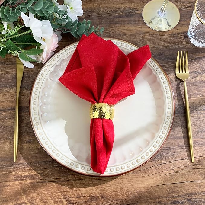 Solid Color Linen Cotton Thin Dinner Cloth Napkins - Set of 12 (40 x 40 cm) - for Xmas Thanksgiving Fall Use (Red)