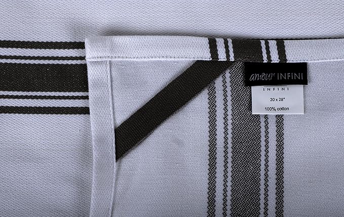 AMOUR INFINI Kitchen Towels 100% Cotton Pack of 6, Highly Absorbent Quick Drying Super Soft Premium Dish Towel for Kitchen with Hanging Loop Hand & Tea Towels - 20x28 Inch (Black)