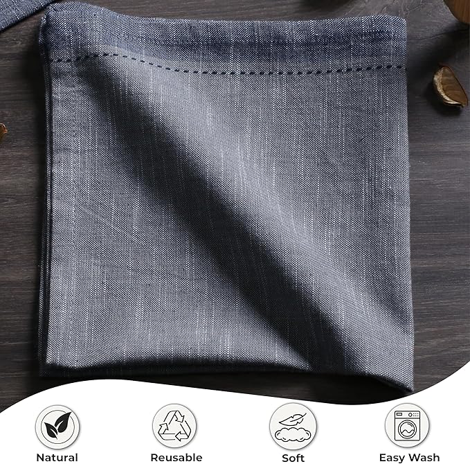 Ramanta Home Cloth Napkins Set of 4 Textured Cotton 18x18 - Premium Contrast Border Fall Thanksgiving Dinner Napkins for Christmas Farmhouse Wedding, Soft Washable Table Linen for Everyday Use - Grey
