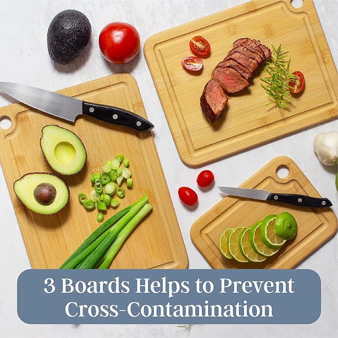 Totally Bamboo 3-Piece Cutting Board Set — Kitchen Chopping Boards with Juice Grooves, Premium Bamboo Cutting Boards for Meat, Vegetables and Cheese