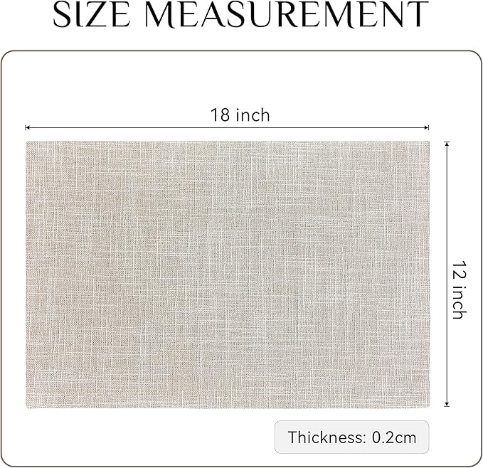 Softalker Faux Linen Placemats Set of 12-12 x 18 Inch, Heat Resistant Double Layered Durable Burlap Farmhouse Place Mats, Non-Slip Washable Rustic Table Mats for Dining, Kitchen, Party（Cream