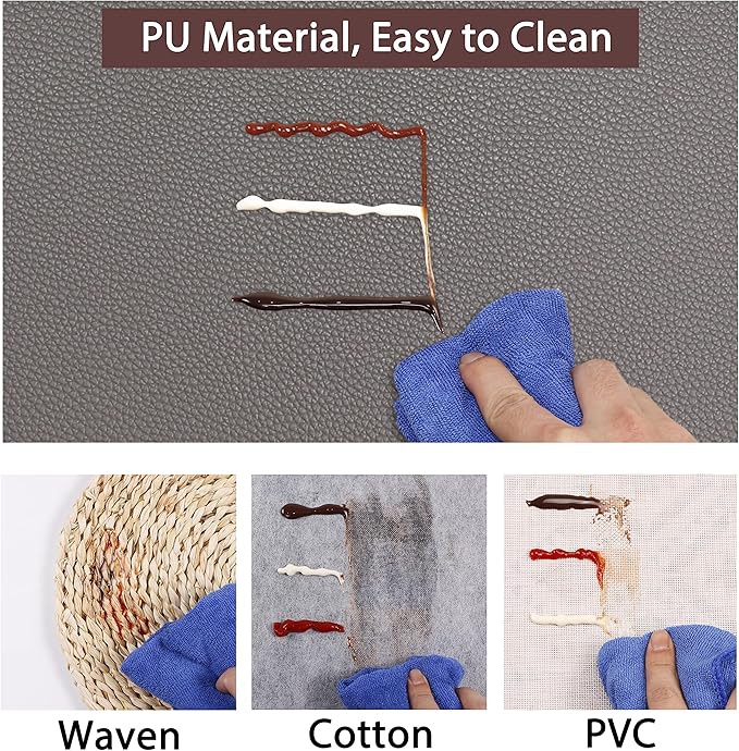 Set of 4 Faux Leather Placemats, PU Table Mats, Waterproof, Stain Resistant, Heat Resistant, Non-Slip Easy to Clean for Kitchen Dining Table,Conference Table C Grey Rectangle