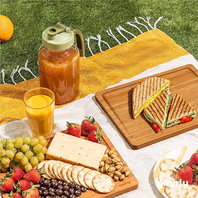 SMIRLY Bamboo Cutting Boards, Brown Bamboo Wood Cutting Board for Kitchen, Set of 4 with Holder & Deep Juice Groove, Butcher Block for Chopping Meat, Charcuterie Cheese Serving Tray, Kitchen Gadgets