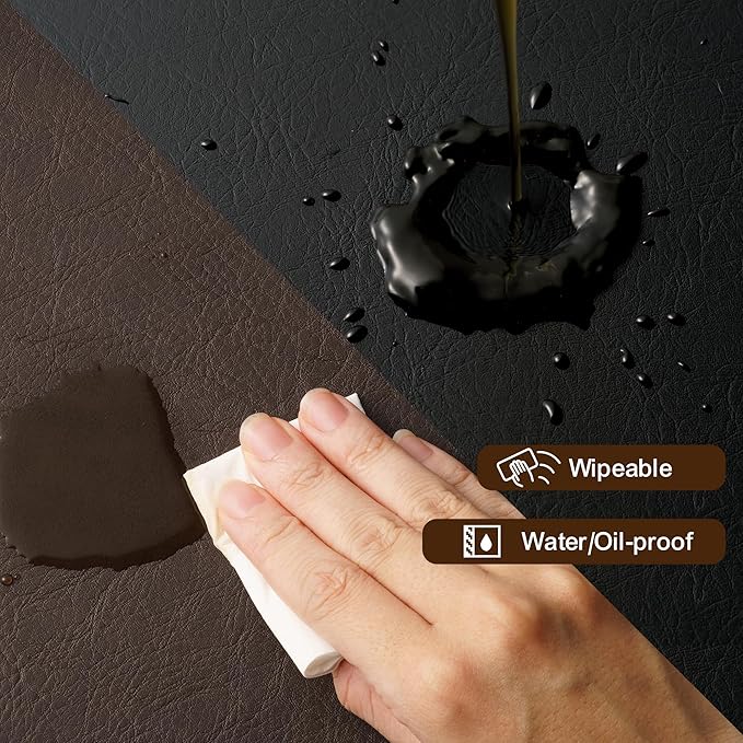 DOLOPL Placemats Set of 6 Reversible Dual-Color Table Placemats – Heat Resistant Wipeable & Brown Placemats, Faux Leather Table Mats for Vintage Table Decor（Dark Brown & Black）