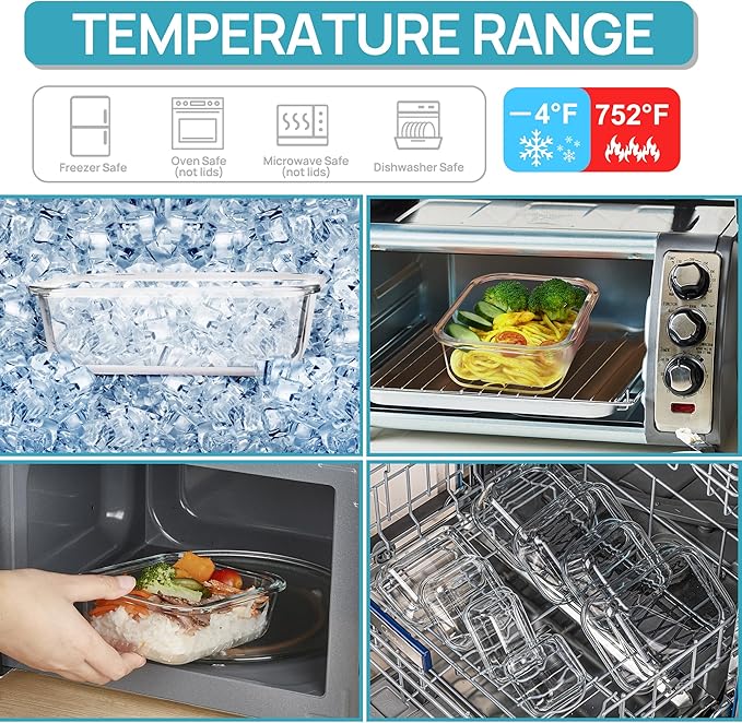 Vtopmart 5Pack 22oz Glass Storage Containers with Lids, Glass Meal Prep Food Container Sets with Snap Airtight Lids for Microwave, Oven, Freezer and Dishwasher