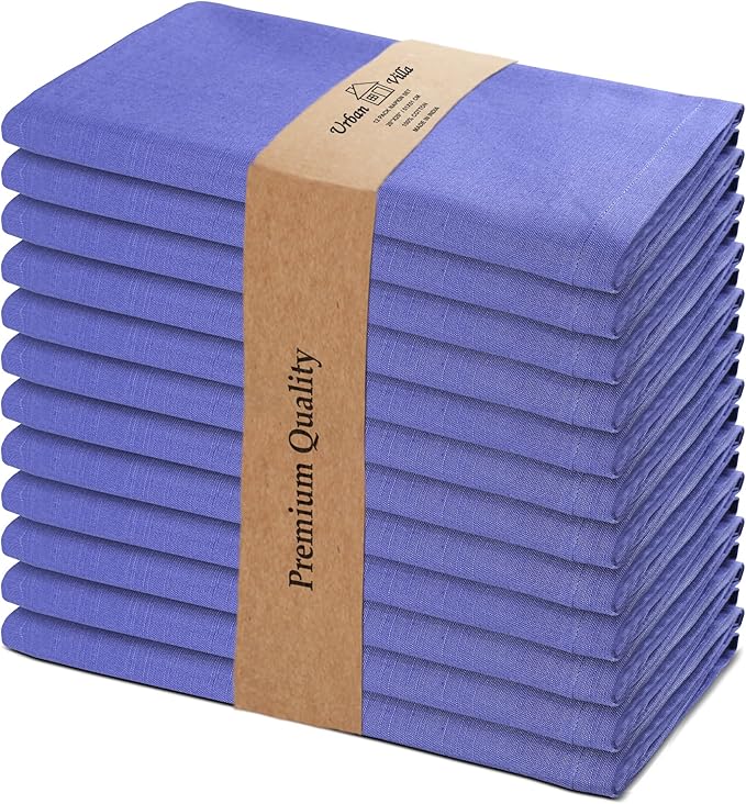 Urban Villa Easter Dinner Napkins Solid Lilac Color Cloth Napkins (Set of 12) Oversized 20x20 Inches 100% Cotton Slub Premium Quality Soft Durable Mitered Corners Reusable Washable Everyday Use