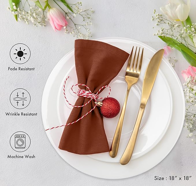 Ruvanti Cloth Napkins Set of 12, 18x18 Inch, Soft & Absorbent Cotton Enrich Dinner Napkins for Hotel, Wedding Parties, Napkins Everyday - Rust